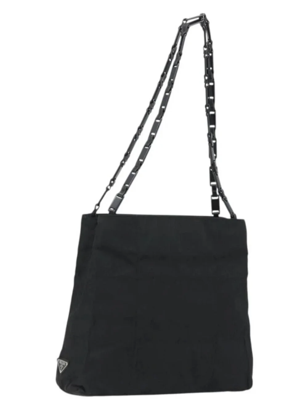 PRADA Plastic Chain Tote Bag Nylon Black Silver Auth 175266